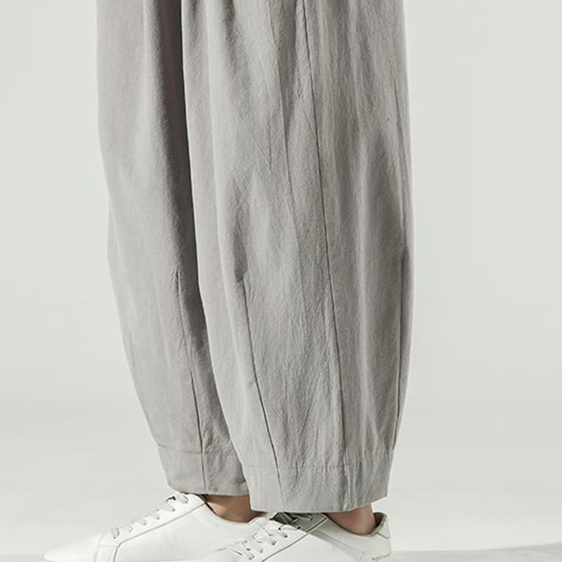 Buddha Stones Plain Color Cotton Linen Men's Ankle-Length Harem Pants With Pockets - image 19