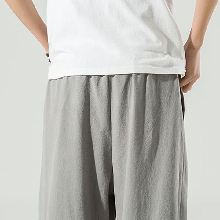Buddha Stones Plain Color Cotton Linen Men's Ankle-Length Harem Pants With Pockets - image 18