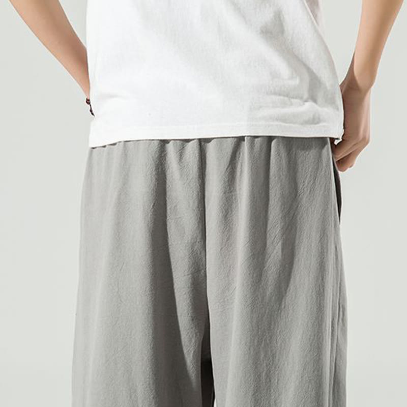 Buddha Stones Plain Color Cotton Linen Men's Ankle-Length Harem Pants With Pockets - image 17