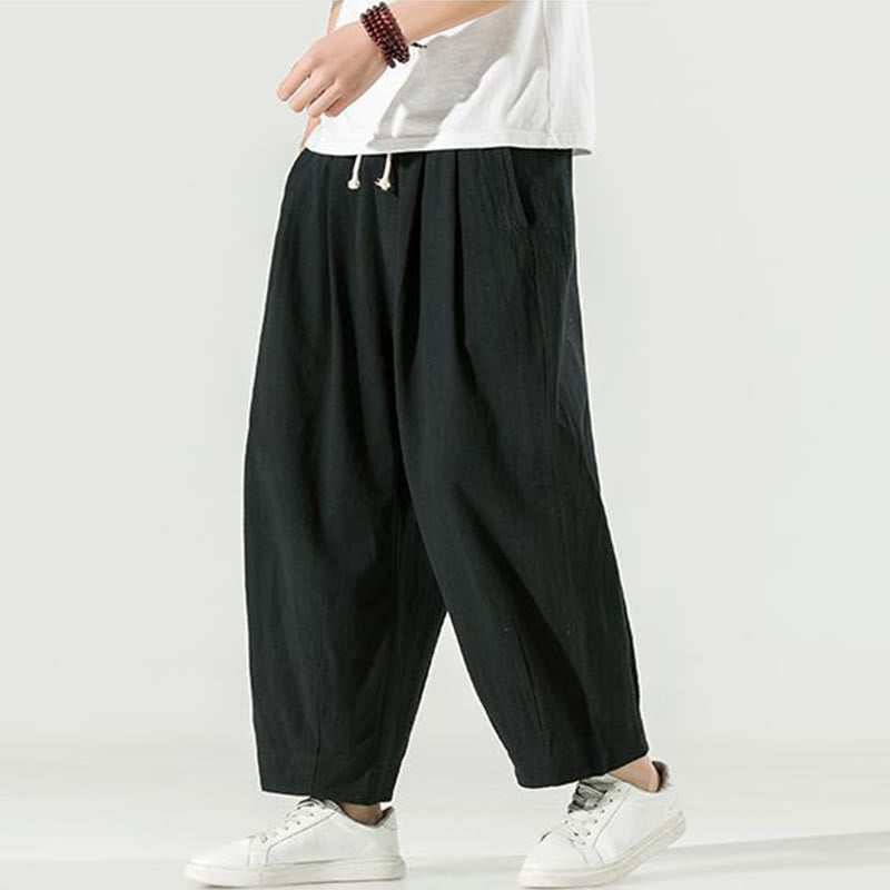 Buddha Stones Plain Color Men's Ankle-Length Harem Pants With Pockets - Black - US/UK/AU46，EU56 (5XL) - image 21