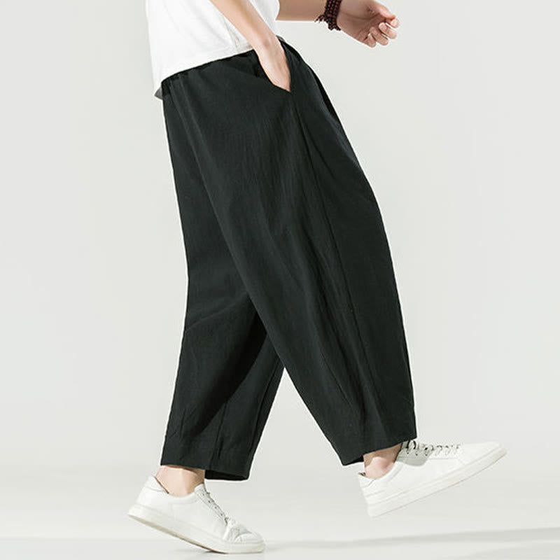 Buddha Stones Plain Color Cotton Linen Men's Ankle-Length Harem Pants With Pockets - image 25