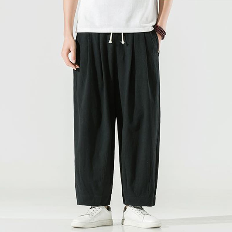 Buddha Stones Plain Color Cotton Linen Men's Ankle-Length Harem Pants With Pockets - image 22
