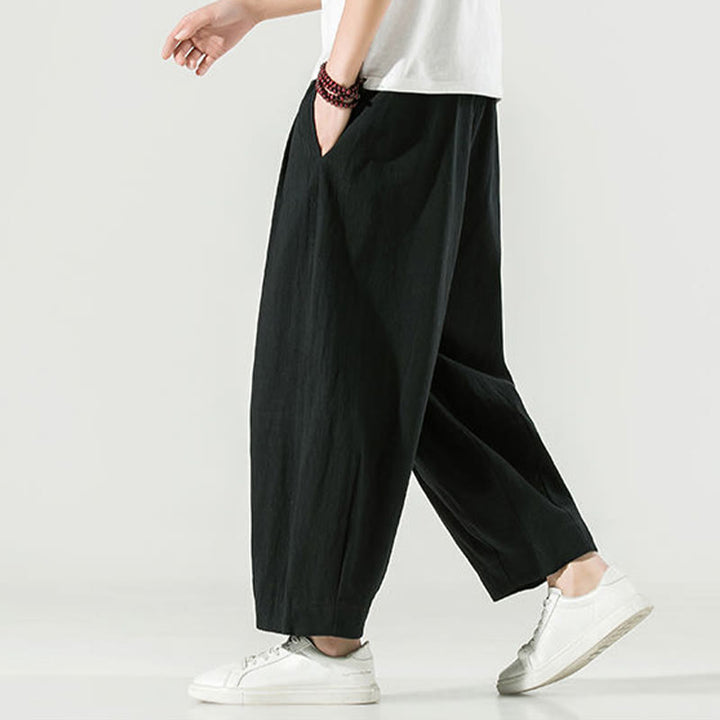 Buddha Stones Plain Color Cotton Linen Men's Ankle-Length Harem Pants With Pockets - image 23
