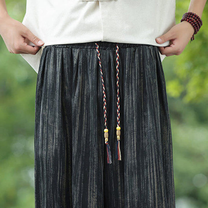 Buddha Stones Summer Black Stripes Drawstring Men's Harem Pants With Pockets - image 11