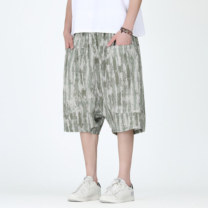 Buddha Stones Summer Stripes Cotton Linen Men's Capri Pants With Pockets - image 11
