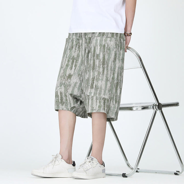 Buddha Stones Summer Stripes Cotton Linen Men's Capri Pants With Pockets - image 14