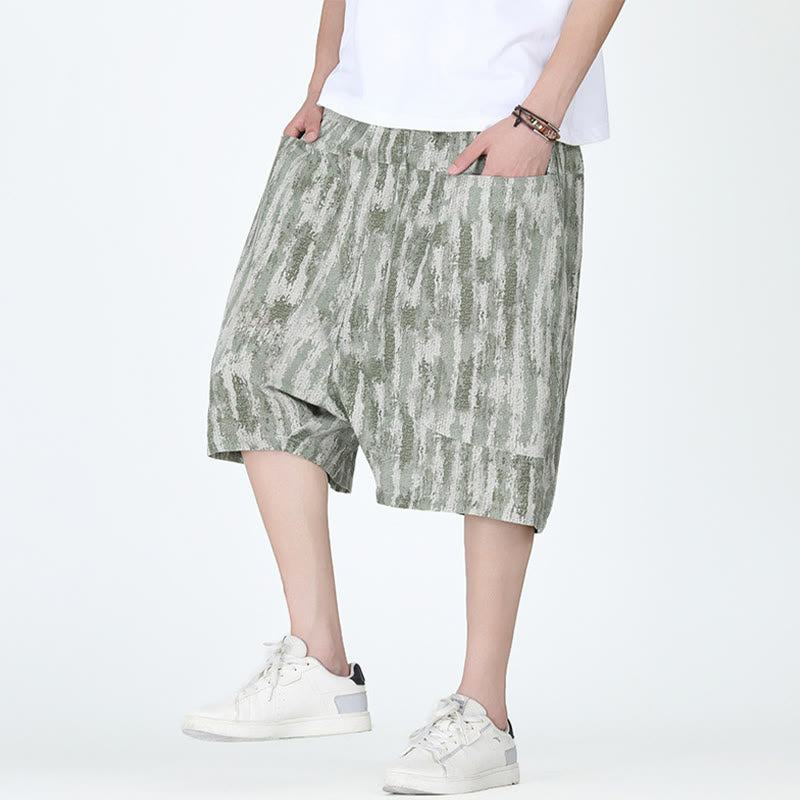 Buddha Stones Summer Stripes Cotton Linen Men's Capri Pants With Pockets - DarkSeaGreen - US/UK/AU46，EU56 (5XL) - image 6