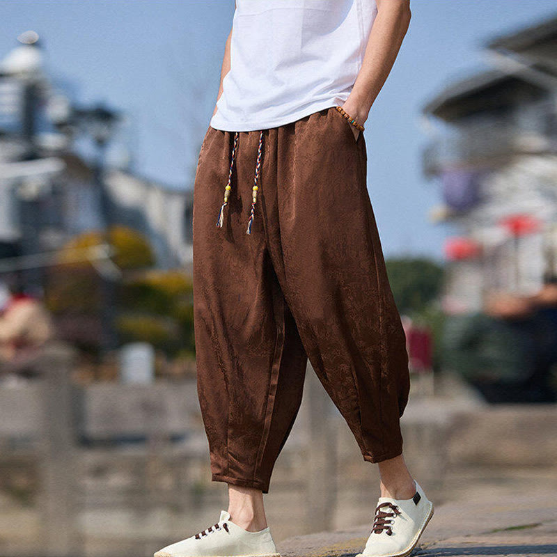 Buddha Stones Summer Character Embroidery Design Drawstring Men's 7-8 Length Pants With Pockets - image 14