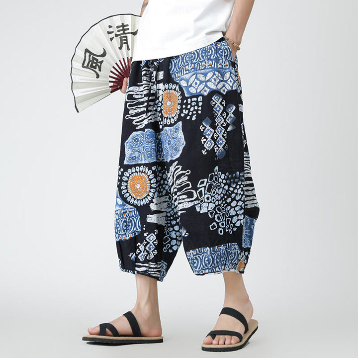 Buddha Stones Summer Square Patchwork Elephant Mandala Geometry Cotton Linen Men's 7-8 Length Pants With Pockets - image 40