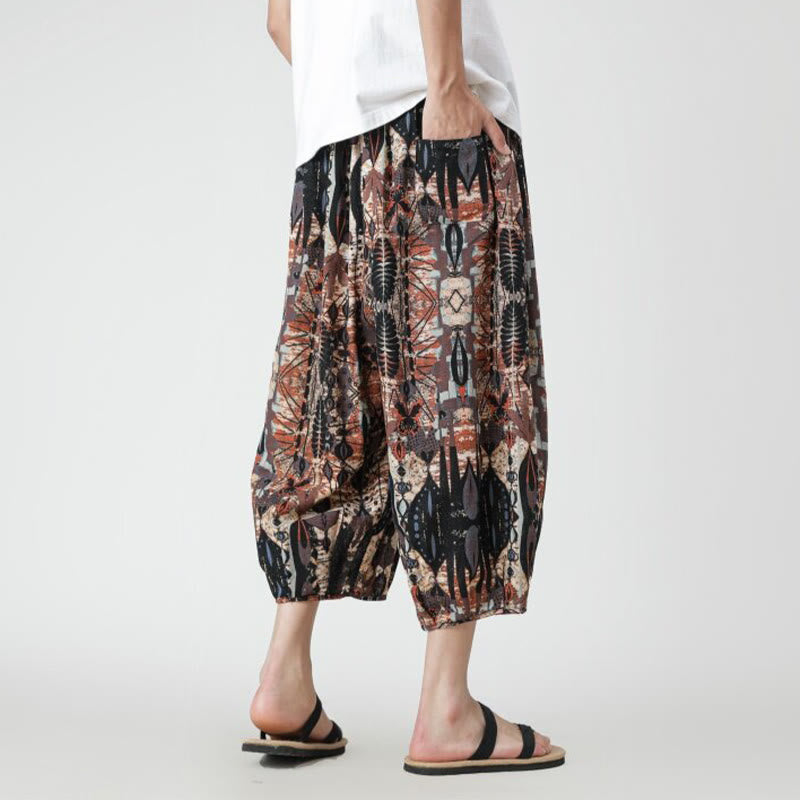 Buddha Stones Summer Square Patchwork Elephant Mandala Geometry Cotton Linen Men's 7-8 Length Pants With Pockets - image 15