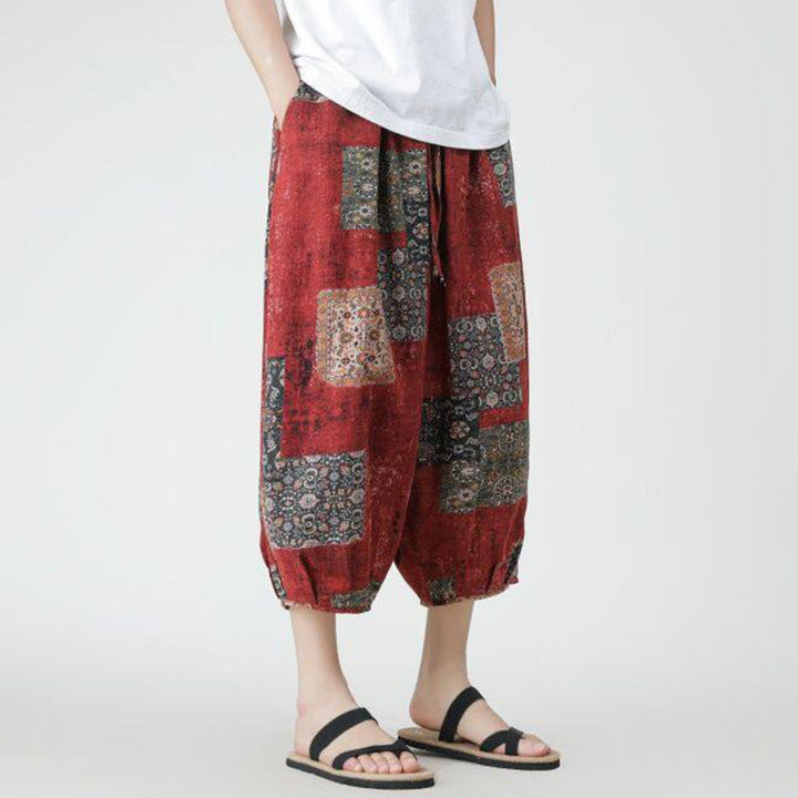 Buddha Stones Summer Square Patchwork Elephant Mandala Geometry Cotton Linen Men's 7-8 Length Pants With Pockets - image 3