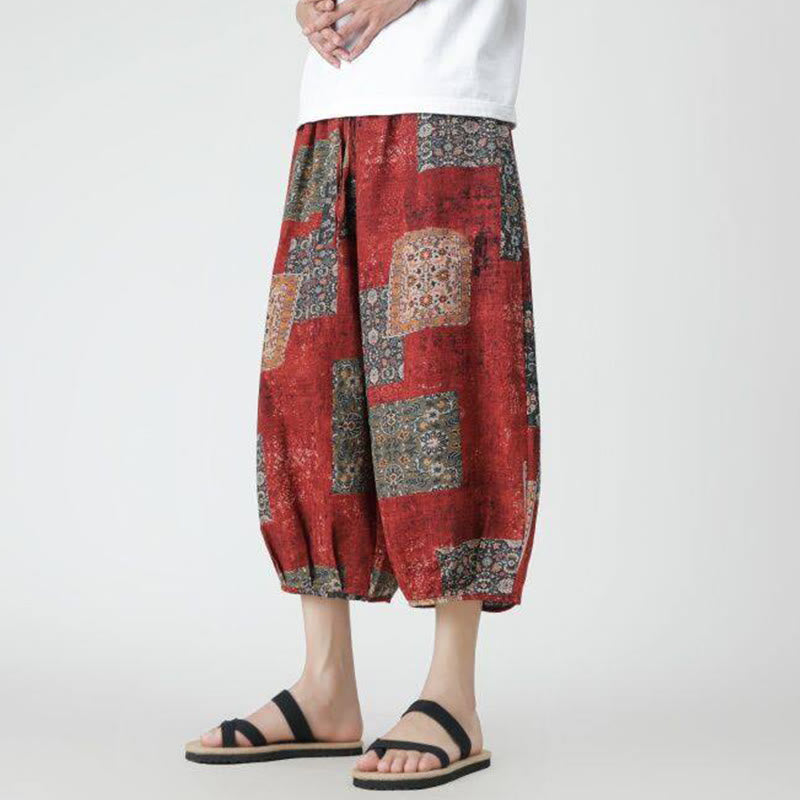 Buddha Stones Summer Square Patchwork Elephant Mandala Geometry Cotton Linen Men's 7-8 Length Pants With Pockets - image 8