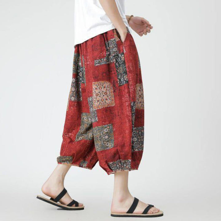 Buddha Stones Summer Square Patchwork Elephant Mandala Geometry Cotton Linen Men's 7-8 Length Pants With Pockets - image 4