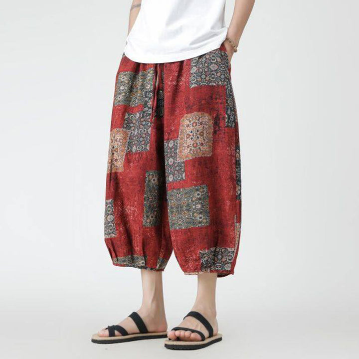Buddha Stones Summer Square Patchwork Elephant Mandala Geometry Cotton Linen Men's 7-8 Length Pants With Pockets - image 10