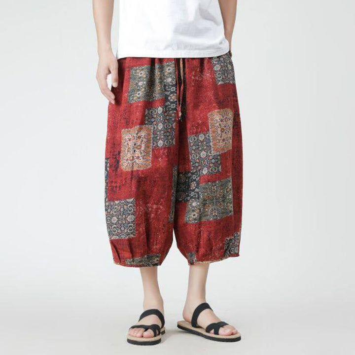 Buddha Stones Summer Square Patchwork Elephant Mandala Geometry Cotton Linen Men's 7-8 Length Pants With Pockets - image 6