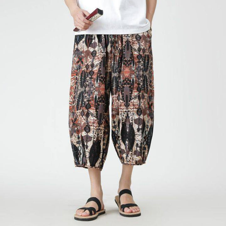 Buddha Stones Summer Square Patchwork Elephant Mandala Geometry Cotton Linen Men's 7-8 Length Pants With Pockets - image 12