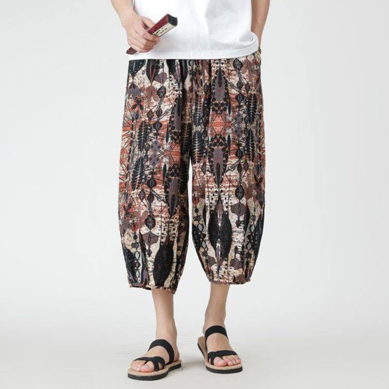 Buddha Stones Summer Square Patchwork Elephant Mandala Geometry Cotton Linen Men's 7-8 Length Pants With Pockets - image 11