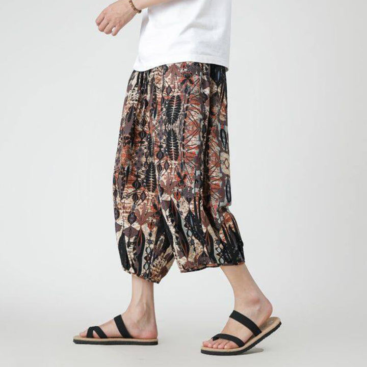 Buddha Stones Summer Square Patchwork Elephant Mandala Geometry Cotton Linen Men's 7-8 Length Pants With Pockets - Sienna - US/UK/AU46，EU56 (5XL) - image 11
