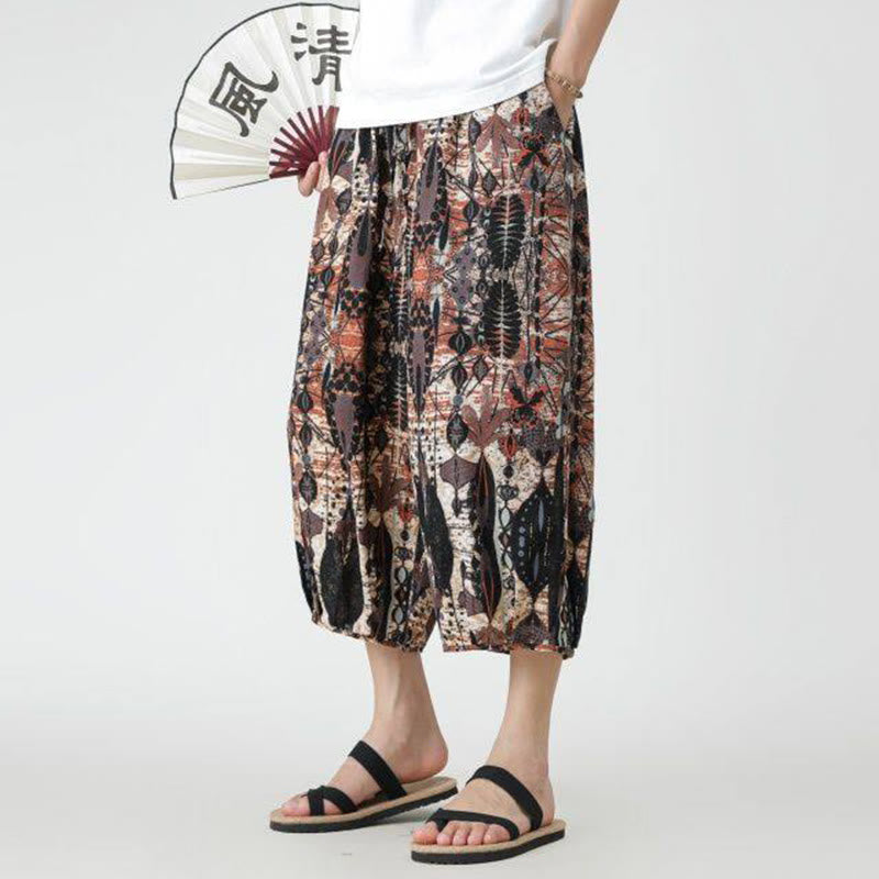 Buddha Stones Summer Square Patchwork Elephant Mandala Geometry Cotton Linen Men's 7-8 Length Pants With Pockets - image 19