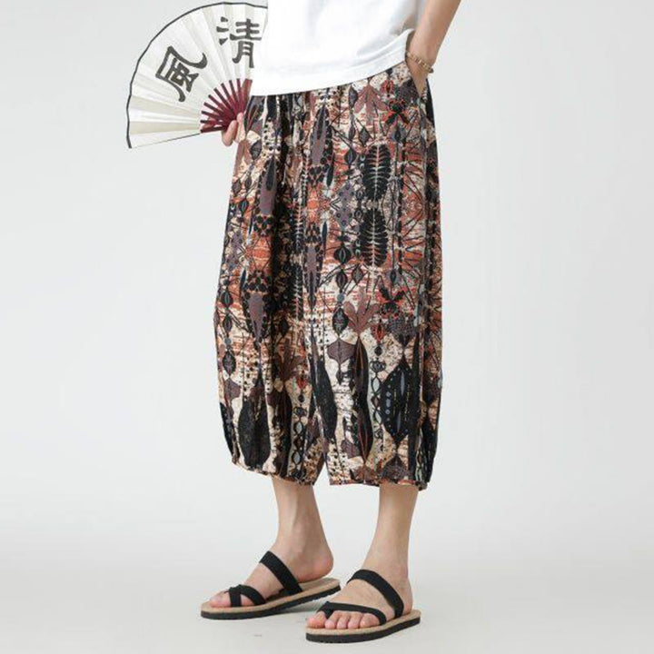 Buddha Stones Summer Square Patchwork Elephant Mandala Geometry Cotton Linen Men's 7-8 Length Pants With Pockets - image 19