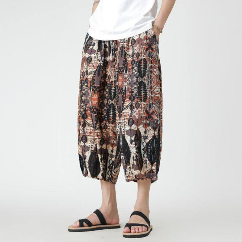 Buddha Stones Summer Square Patchwork Elephant Mandala Geometry Cotton Linen Men's 7-8 Length Pants With Pockets - image 12