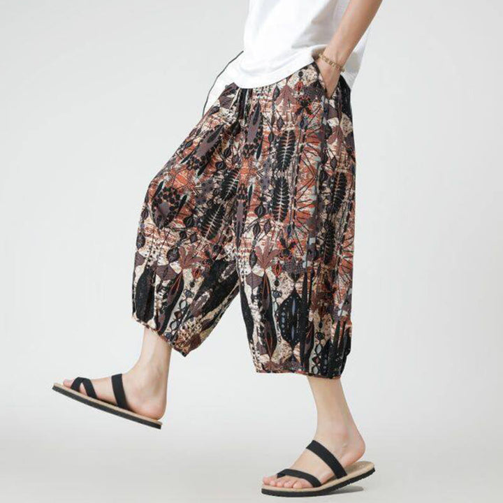 Buddha Stones Summer Square Patchwork Elephant Mandala Geometry Cotton Linen Men's 7-8 Length Pants With Pockets - image 20