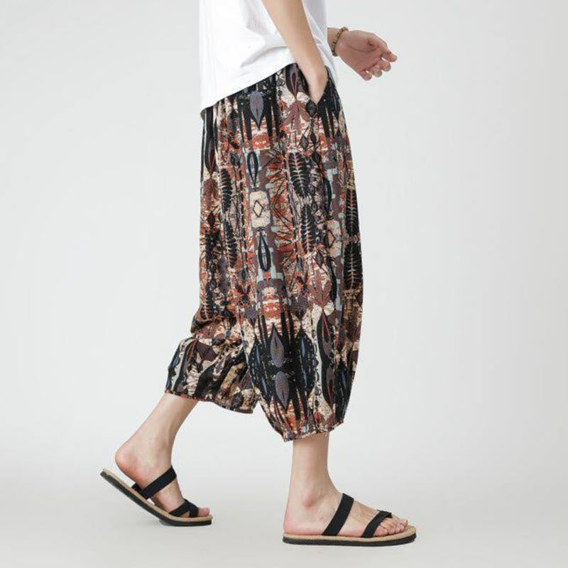 Buddha Stones Summer Square Patchwork Elephant Mandala Geometry Cotton Linen Men's 7-8 Length Pants With Pockets - image 14