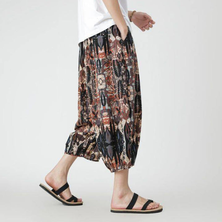 Buddha Stones Summer Square Patchwork Elephant Mandala Geometry Cotton Linen Men's 7-8 Length Pants With Pockets - image 14