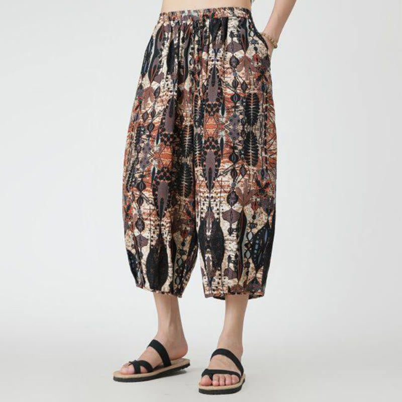 Buddha Stones Summer Square Patchwork Elephant Mandala Geometry Cotton Linen Men's 7-8 Length Pants With Pockets - image 16