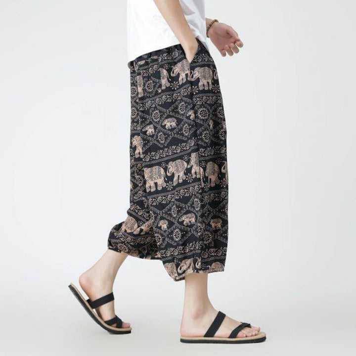 Buddha Stones Summer Square Patchwork Elephant Mandala Geometry Cotton Linen Men's 7-8 Length Pants With Pockets - image 23