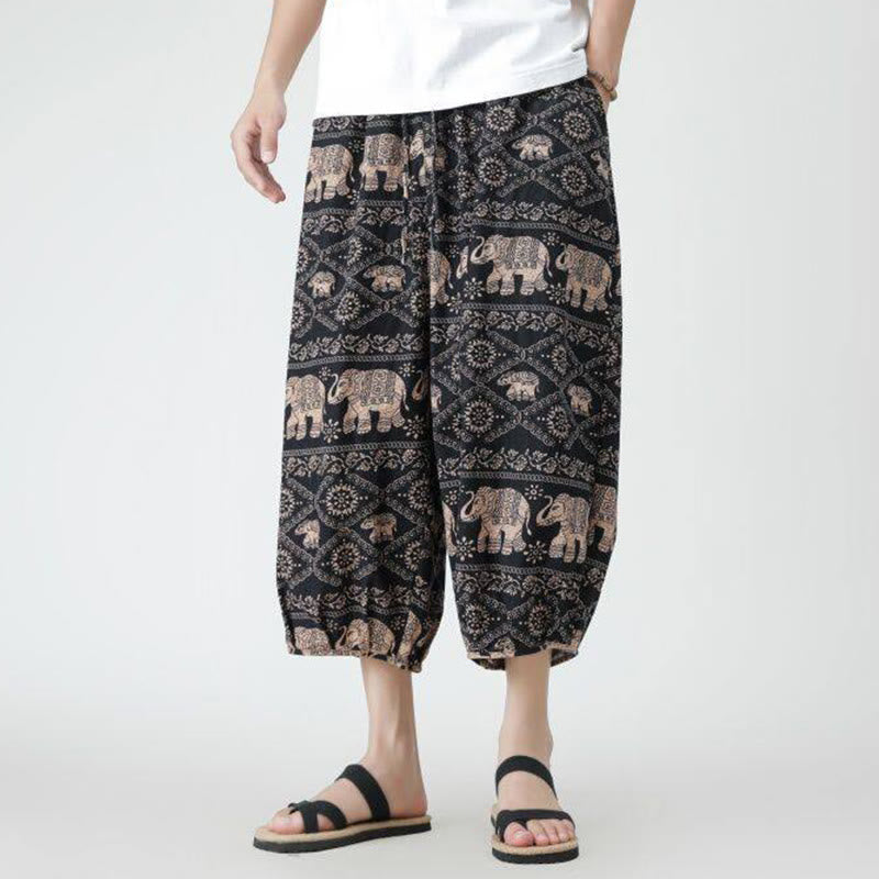 Buddha Stones Summer Square Patchwork Elephant Mandala Geometry Cotton Linen Men's 7-8 Length Pants With Pockets - image 28