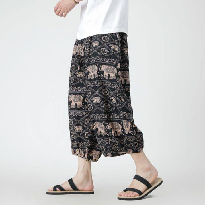 Buddha Stones Summer Square Patchwork Elephant Mandala Geometry Cotton Linen Men's 7-8 Length Pants With Pockets - Peru - US/UK/AU46，EU56 (5XL) - image 21