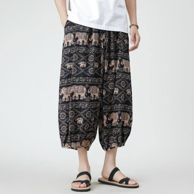 Buddha Stones Summer Square Patchwork Elephant Mandala Geometry Cotton Linen Men's 7-8 Length Pants With Pockets - image 29