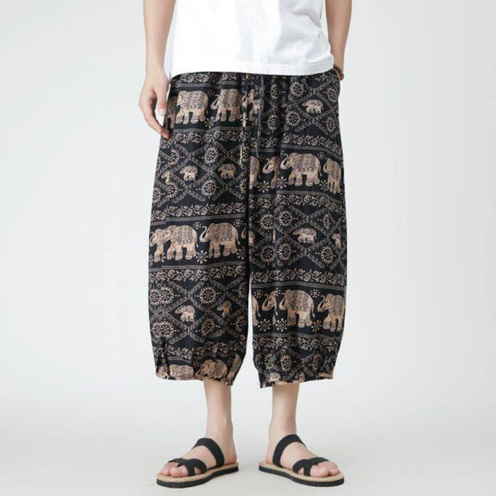 Buddha Stones Summer Square Patchwork Elephant Mandala Geometry Cotton Linen Men's 7-8 Length Pants With Pockets - image 22