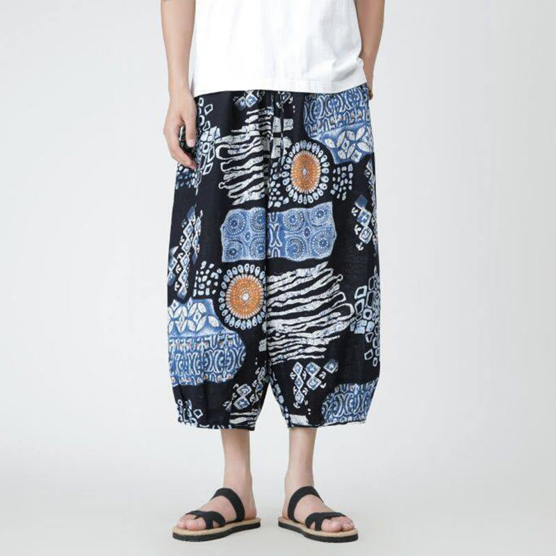 Buddha Stones Summer Square Patchwork Elephant Mandala Geometry Cotton Linen Men's 7-8 Length Pants With Pockets - image 33