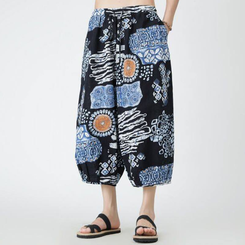 Buddha Stones Summer Square Patchwork Elephant Mandala Geometry Cotton Linen Men's 7-8 Length Pants With Pockets - image 39