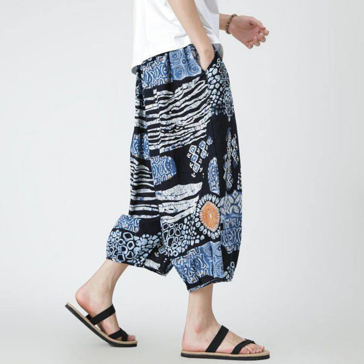 Buddha Stones Summer Square Patchwork Elephant Mandala Geometry Cotton Linen Men's 7-8 Length Pants With Pockets - image 34
