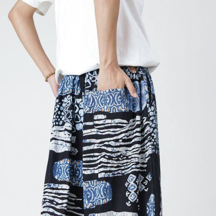 Buddha Stones Summer Square Patchwork Elephant Mandala Geometry Cotton Linen Men's 7-8 Length Pants With Pockets - image 41