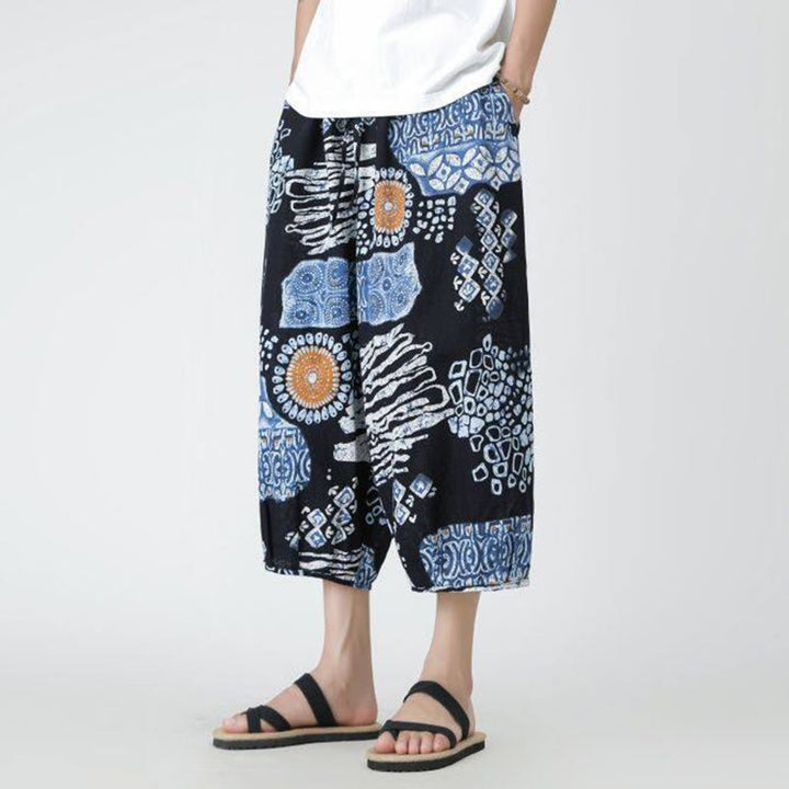Buddha Stones Summer Square Patchwork Elephant Mandala Geometry Cotton Linen Men's 7-8 Length Pants With Pockets - image 36