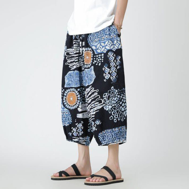 Buddha Stones Summer Square Patchwork Elephant Mandala Geometry Cotton Linen Men's 7-8 Length Pants With Pockets - image 38