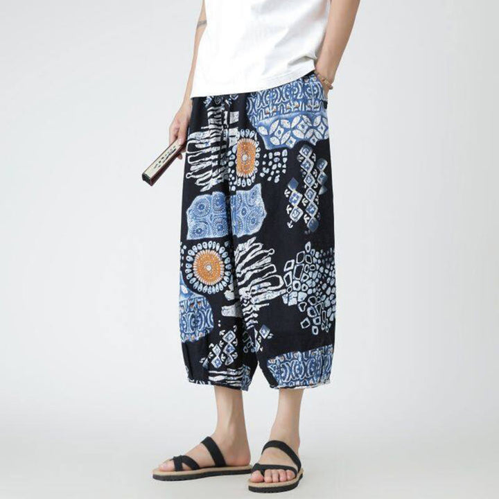 Buddha Stones Summer Square Patchwork Elephant Mandala Geometry Cotton Linen Men's 7-8 Length Pants With Pockets - image 37