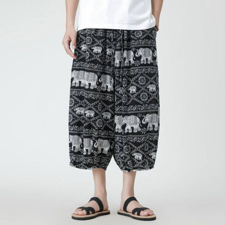 Buddha Stones Summer Square Patchwork Elephant Mandala Geometry Cotton Linen Men's 7-8 Length Pants With Pockets - image 43