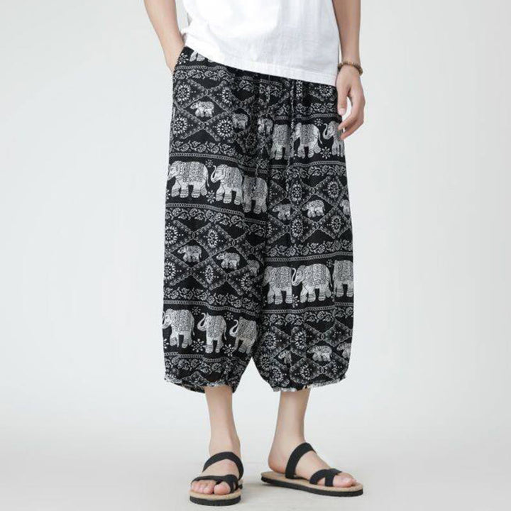 Buddha Stones Summer Square Patchwork Elephant Mandala Geometry Cotton Linen Men's 7-8 Length Pants With Pockets - image 48