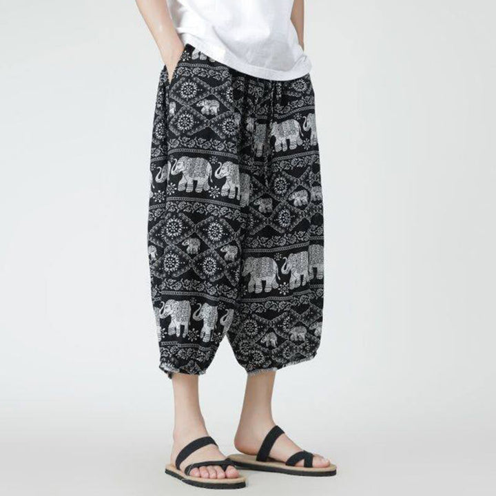 Buddha Stones Summer Square Patchwork Elephant Mandala Geometry Cotton Linen Men's 7-8 Length Pants With Pockets - image 47
