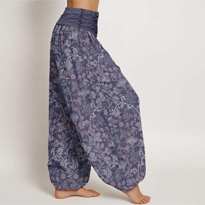 Buddha Stones Cotton Casual Flower Vine Leaves Pattern Women's Elastic Waist Harem Pants - image 8