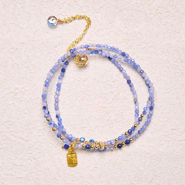 Buddha Stones 3mm Ultra-thin Beads Natural Lazurite Triple Wrap Fu Character Positive Bracelet