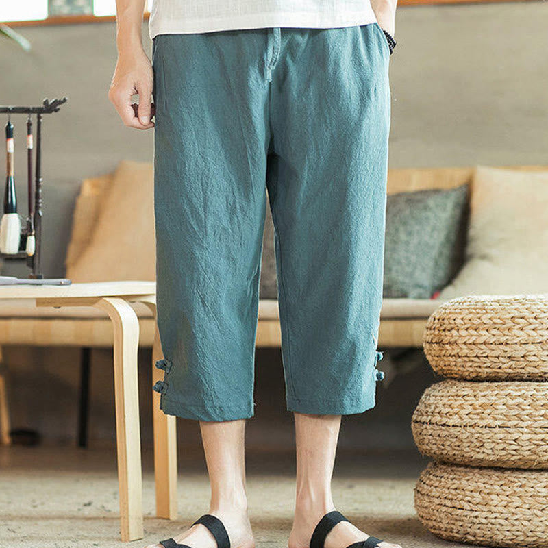 Buddha Stones Crane Embroidery Cotton Men's Cropped Harem Pants With Pockets - image 5