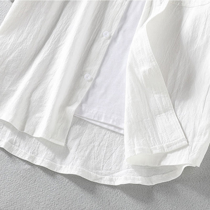 Buddha Stones Summer Solid Men's Buttons Half Sleeve Cotton Linen Shirt - image 11