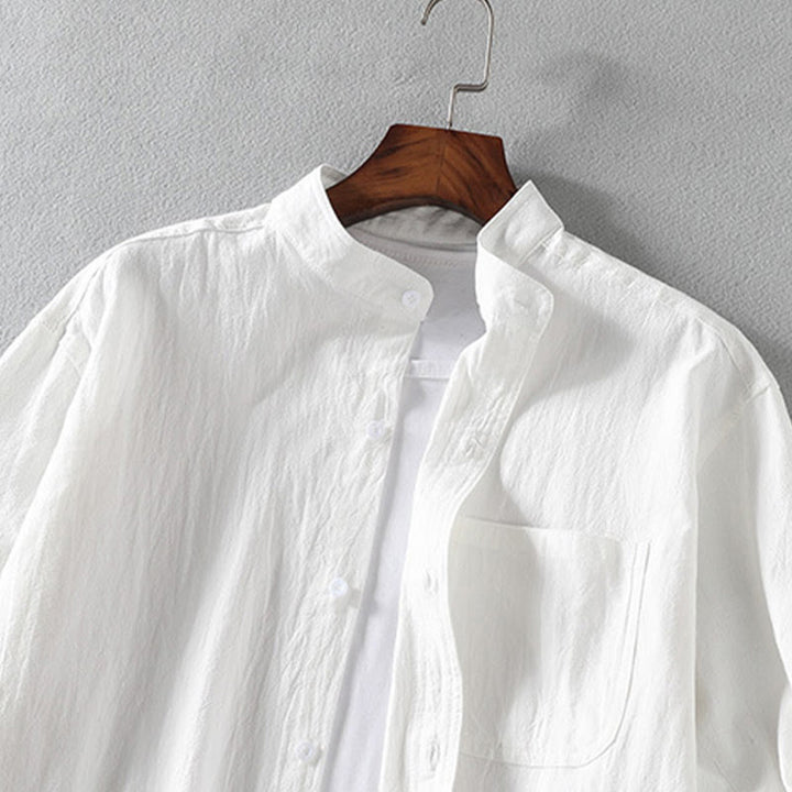 Buddha Stones Summer Solid Men's Buttons Half Sleeve Cotton Linen Shirt - image 4