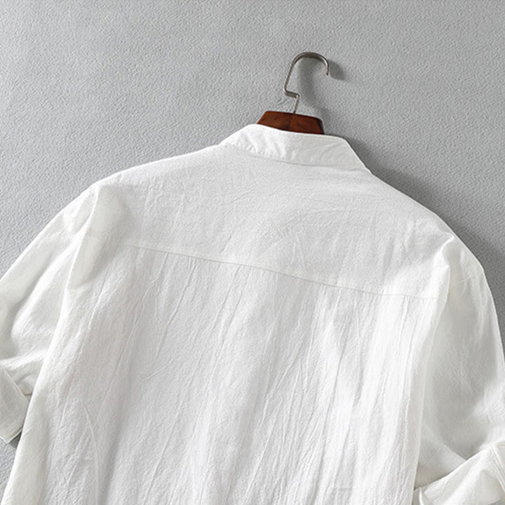 Buddha Stones Summer Solid Men's Buttons Half Sleeve Cotton Linen Shirt - image 5